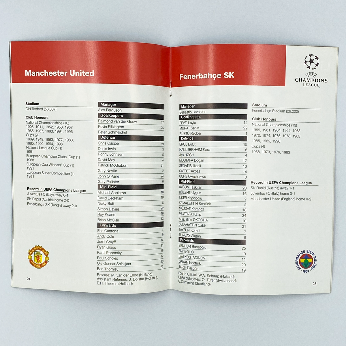 Manchester United vs Fenerbahçe Programme (30 October 1996)