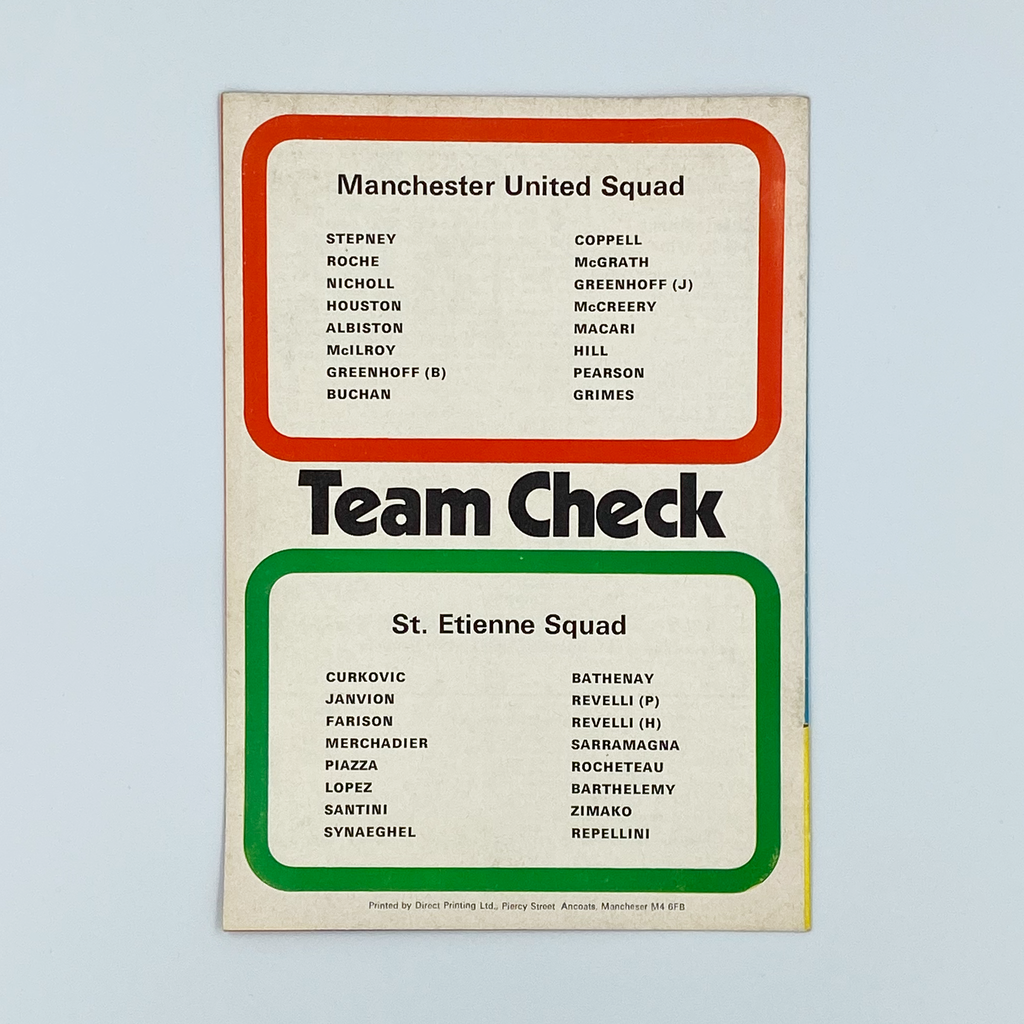 Manchester United vs AS Saint-Étienne Programme (5 October 1977)