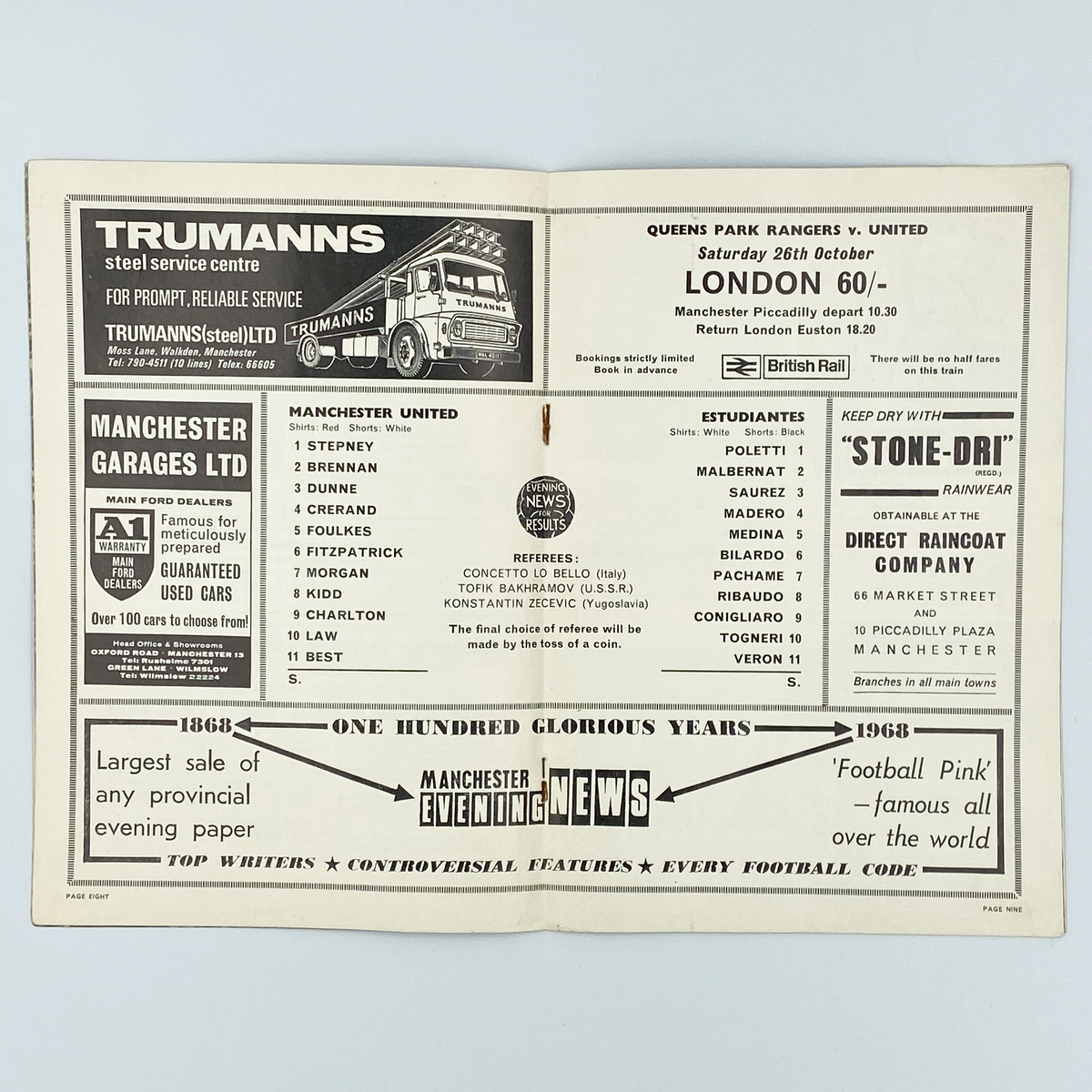 1968 Intercontinental Cup Final 2nd Leg Programme (16 October 1968)