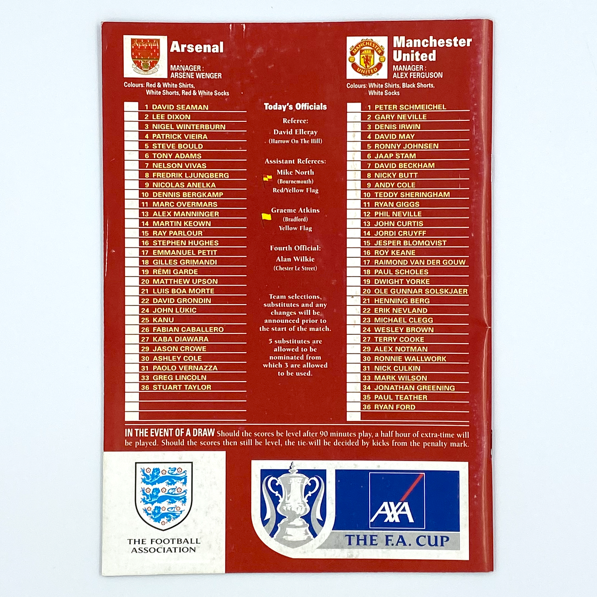 Arsenal vs Manchester United, FA Cup Semi-Final Programme (14 April 1999)