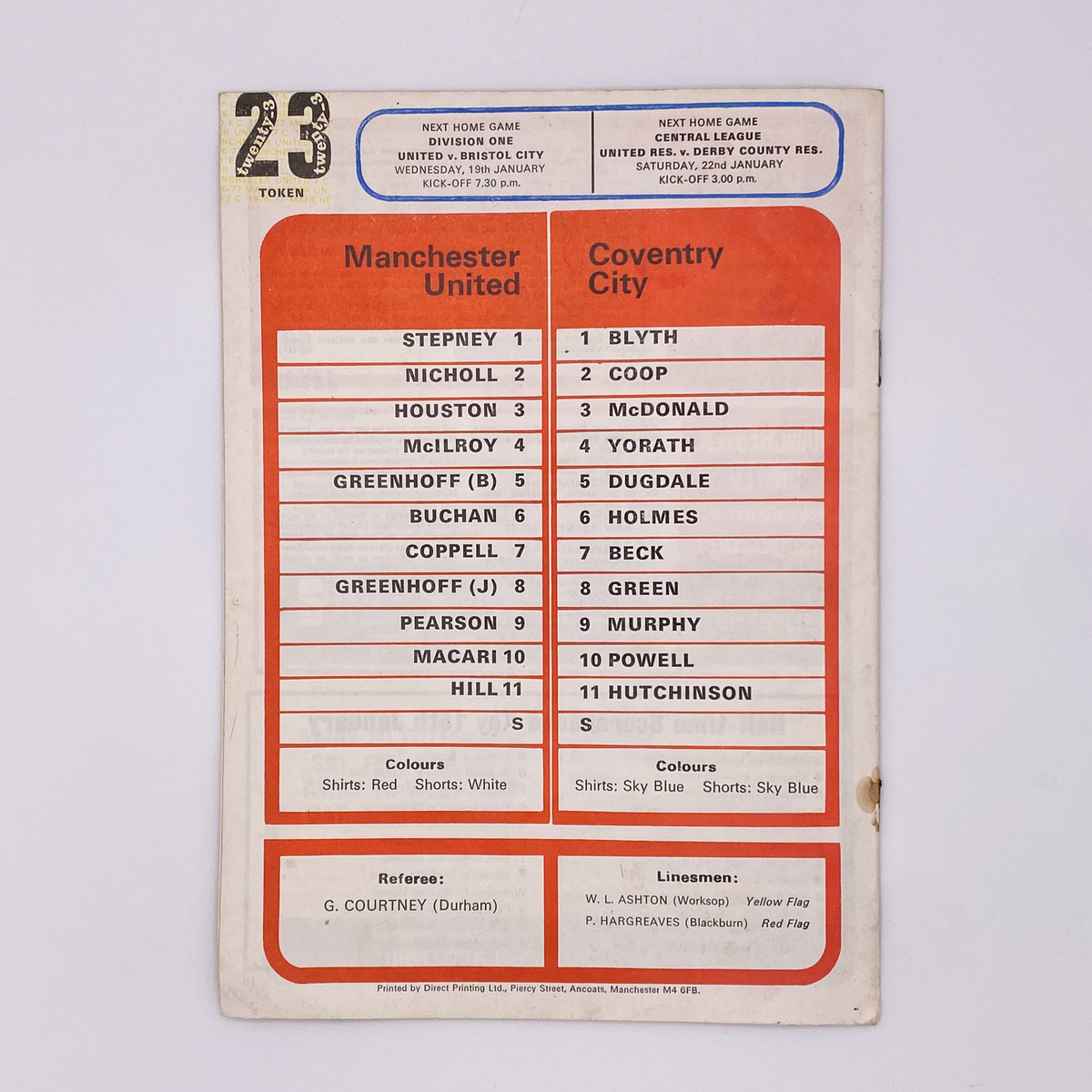 Manchester United vs Coventry City Programme (15 January 1977)