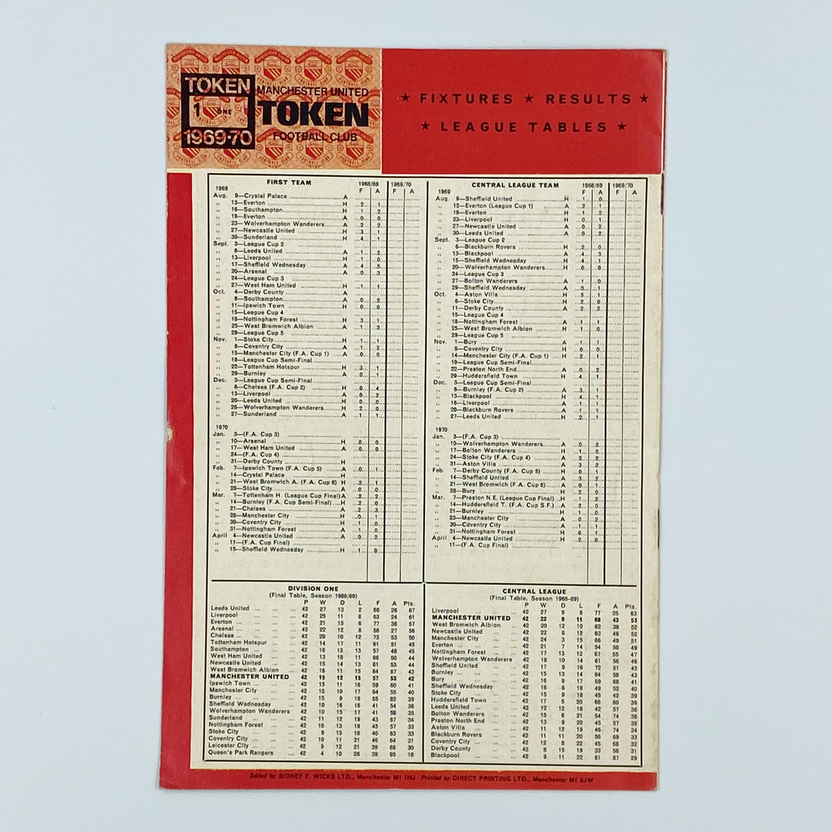Manchester United vs Everton Programme (13 August 1969)