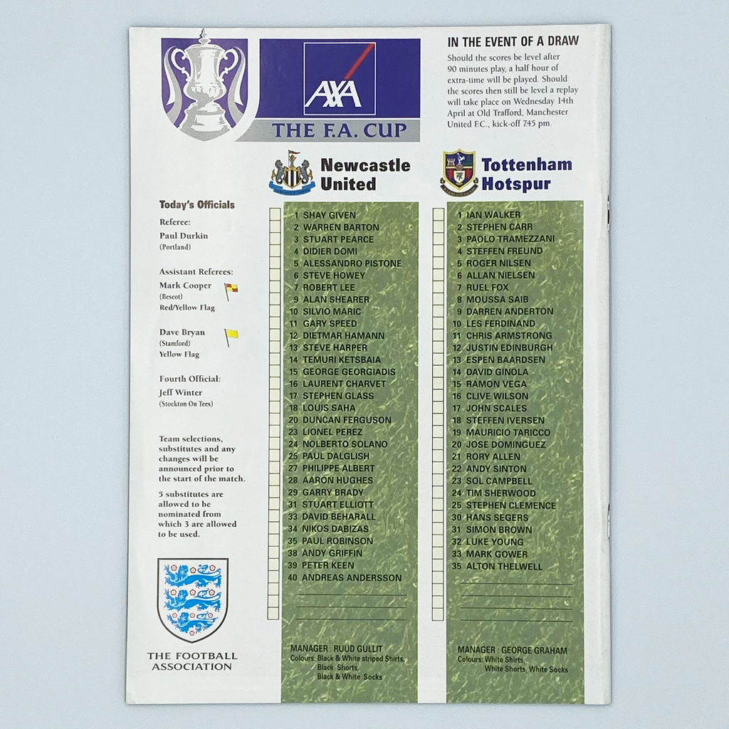 Newcastle United vs Tottenham Hotspur FA Cup Semi-Final Programme (11 April 1999)