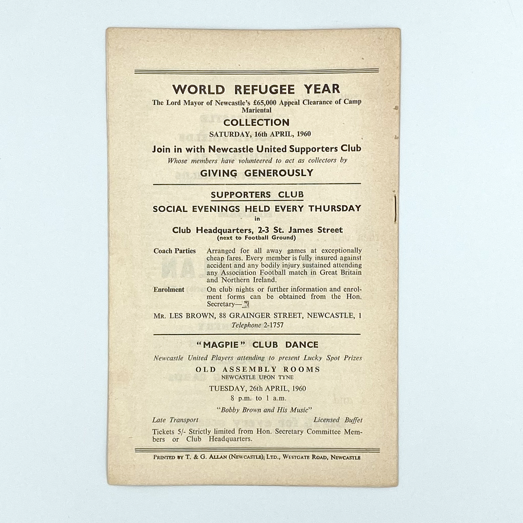 Newcastle United vs Wolverhampton Wanderers Programme (16 April 1960)