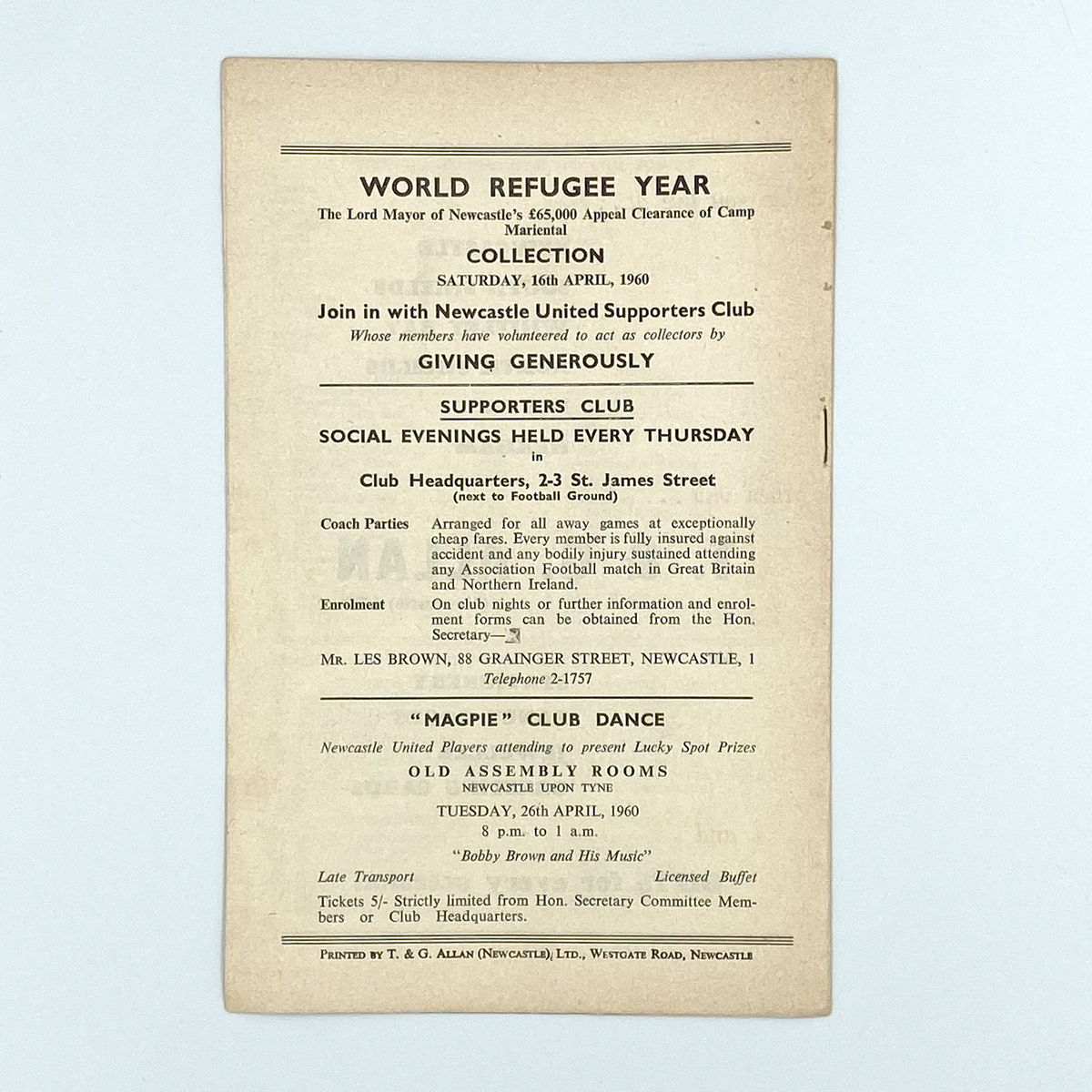 Newcastle United vs Wolverhampton Wanderers Programme (16 April 1960)