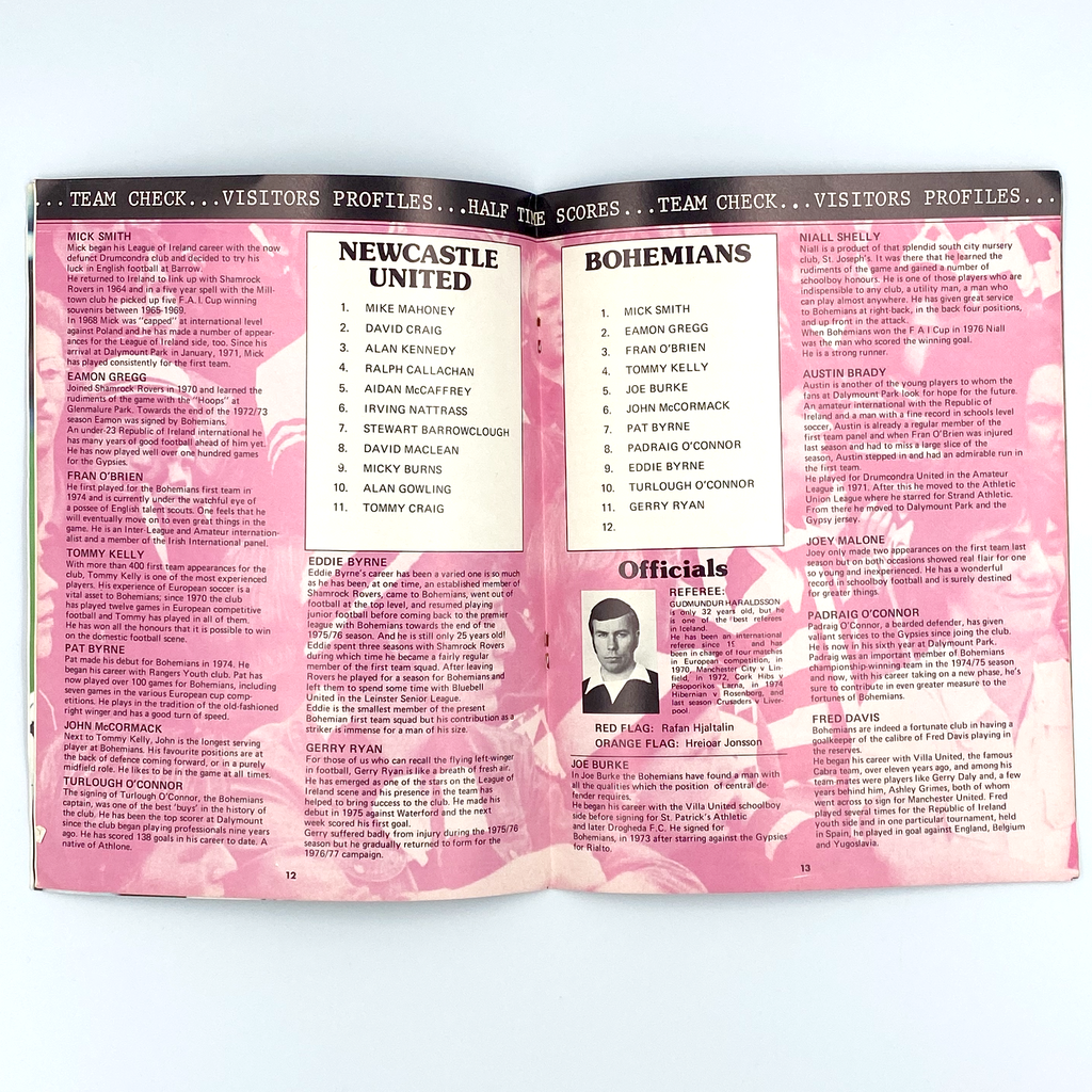 Newcastle United vs Bohemians Programme (28 September 1977)