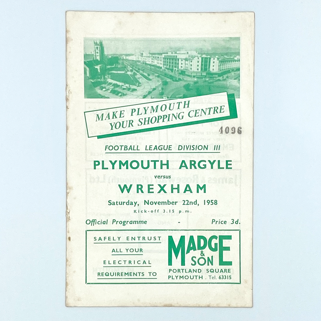 Plymouth Argyle vs Wrexham Programme (22 November 1958)