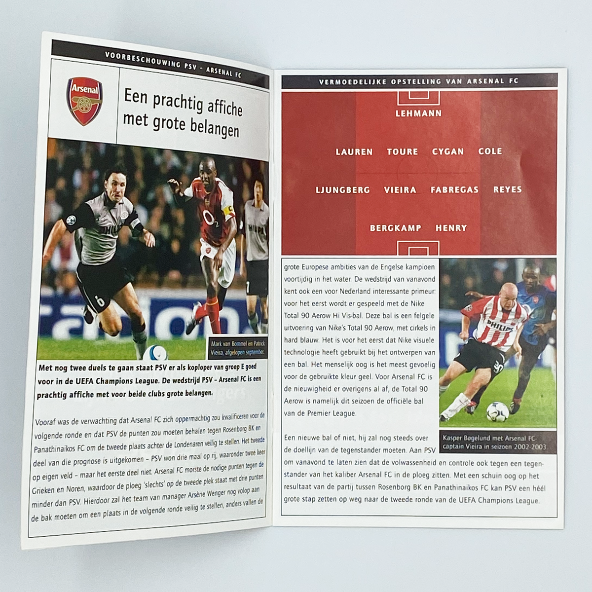PSV Eindhoven vs Arsenal Programme (24 November 2004)