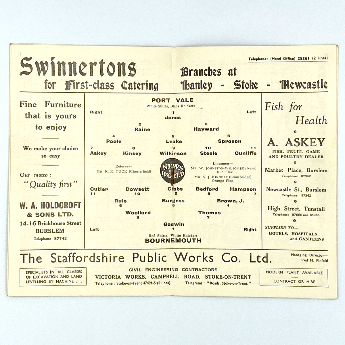 Port Vale vs AFC Bournemouth Programme (19 April 1958)
