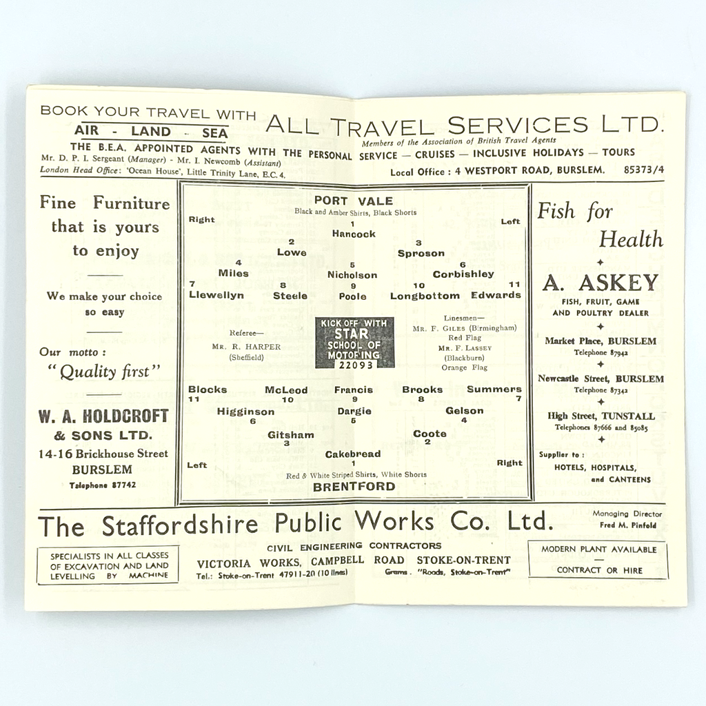 Port Vale vs Brentford Programme (23 April 1962)
