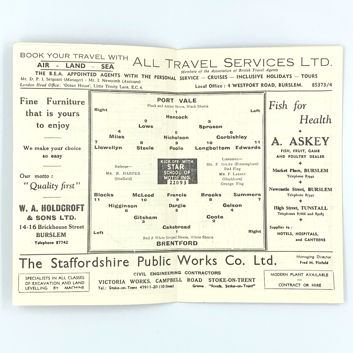 Port Vale vs Brentford Programme (23 April 1962)