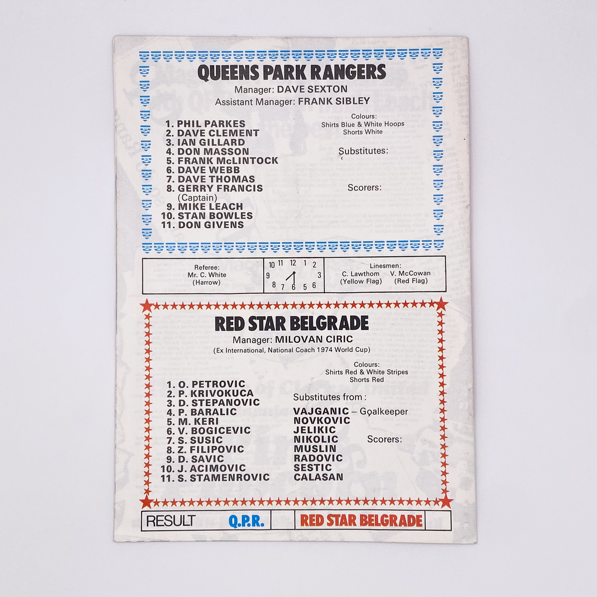 Queens Park Rangers vs Red Star Belgrade (2 February 1976)