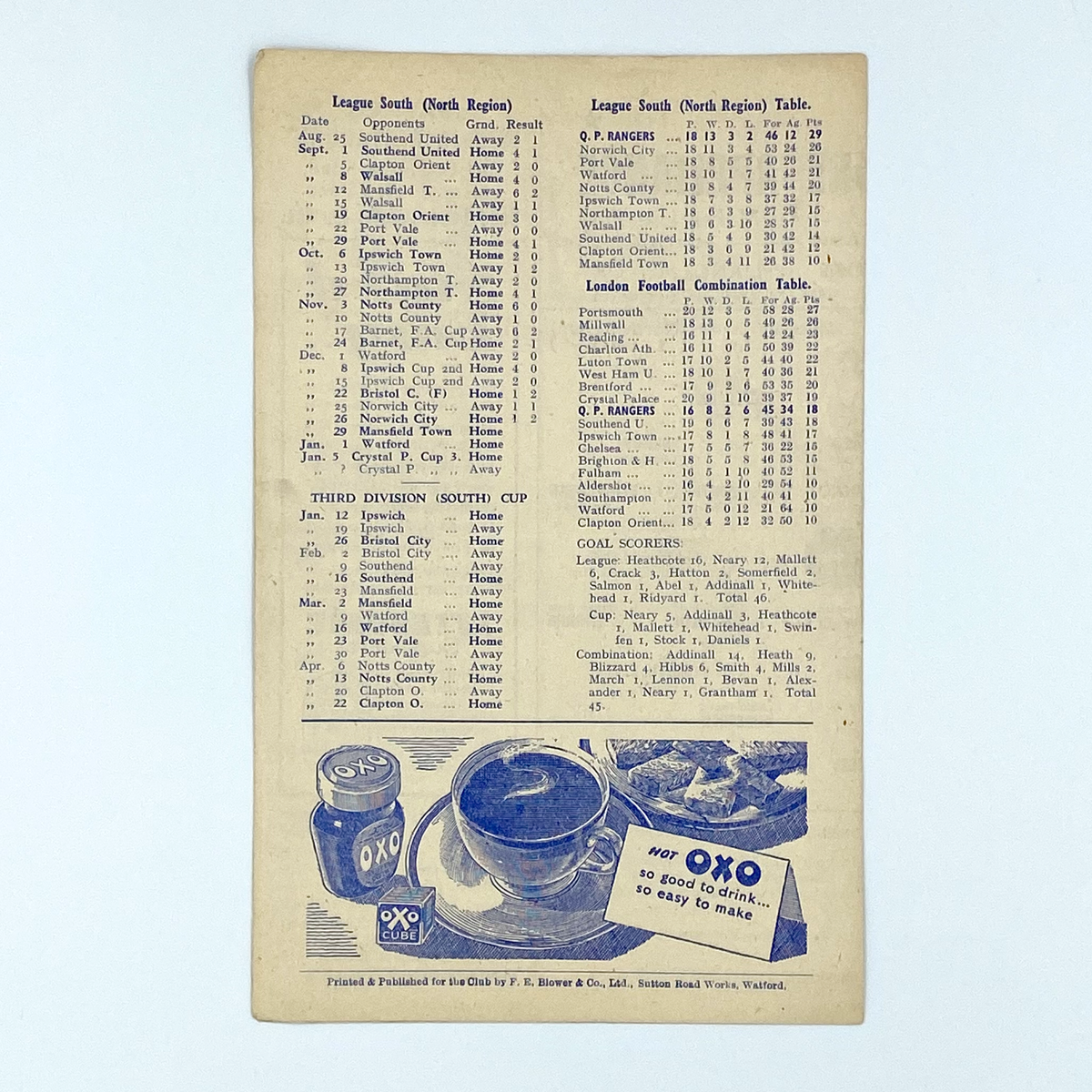 Queens Park Rangers vs Mansfield Town Programme (29 December 1945)