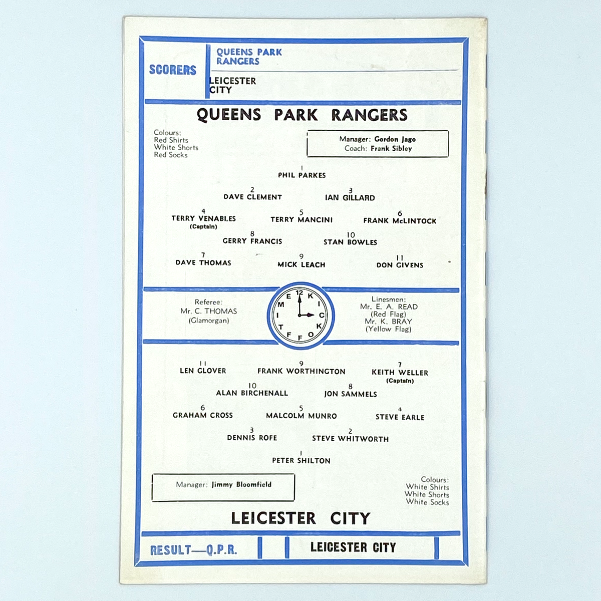 Queens Park Rangers vs Leicester City Programme (9 March 1974)