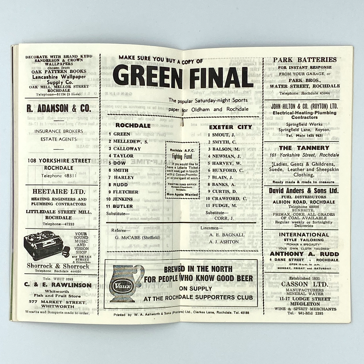 Rochdale A.F.C. vs Exeter City Programme (24 February 1968)