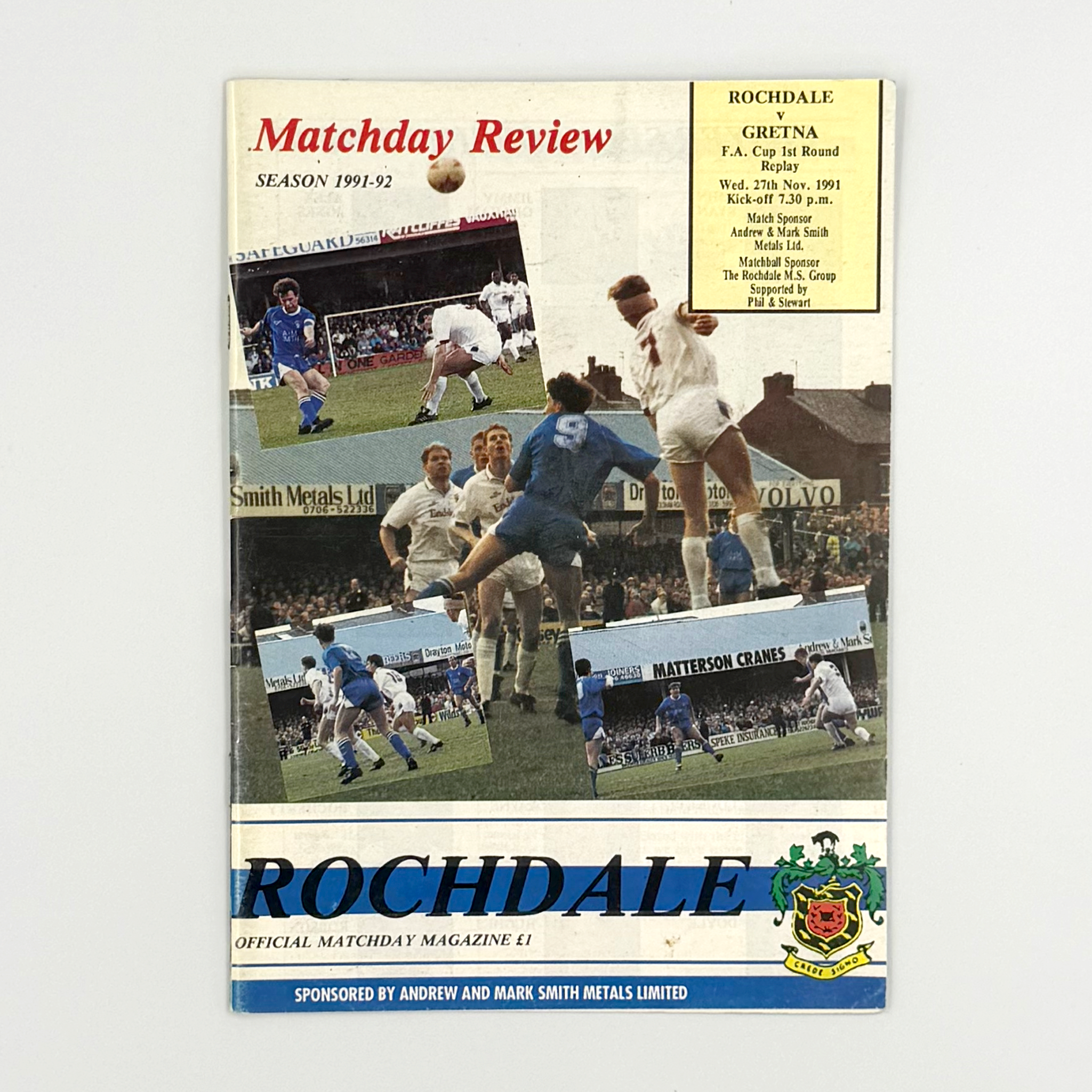 Rochdale vs Gretna Programme (27 November 1991)