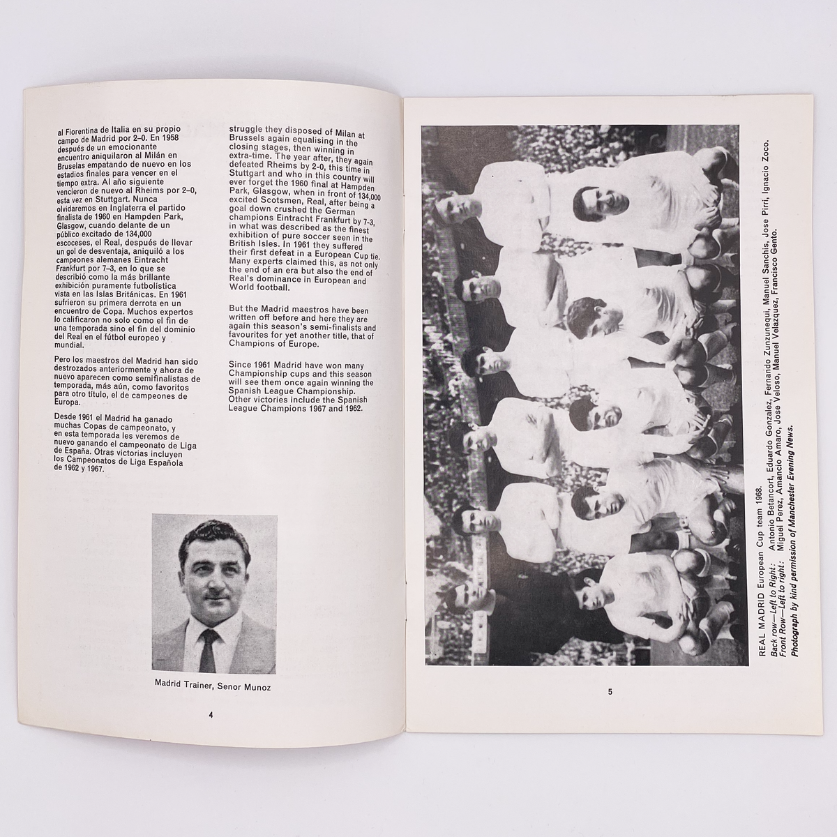 Real Madrid vs Manchester United Programme (15 May 1968)