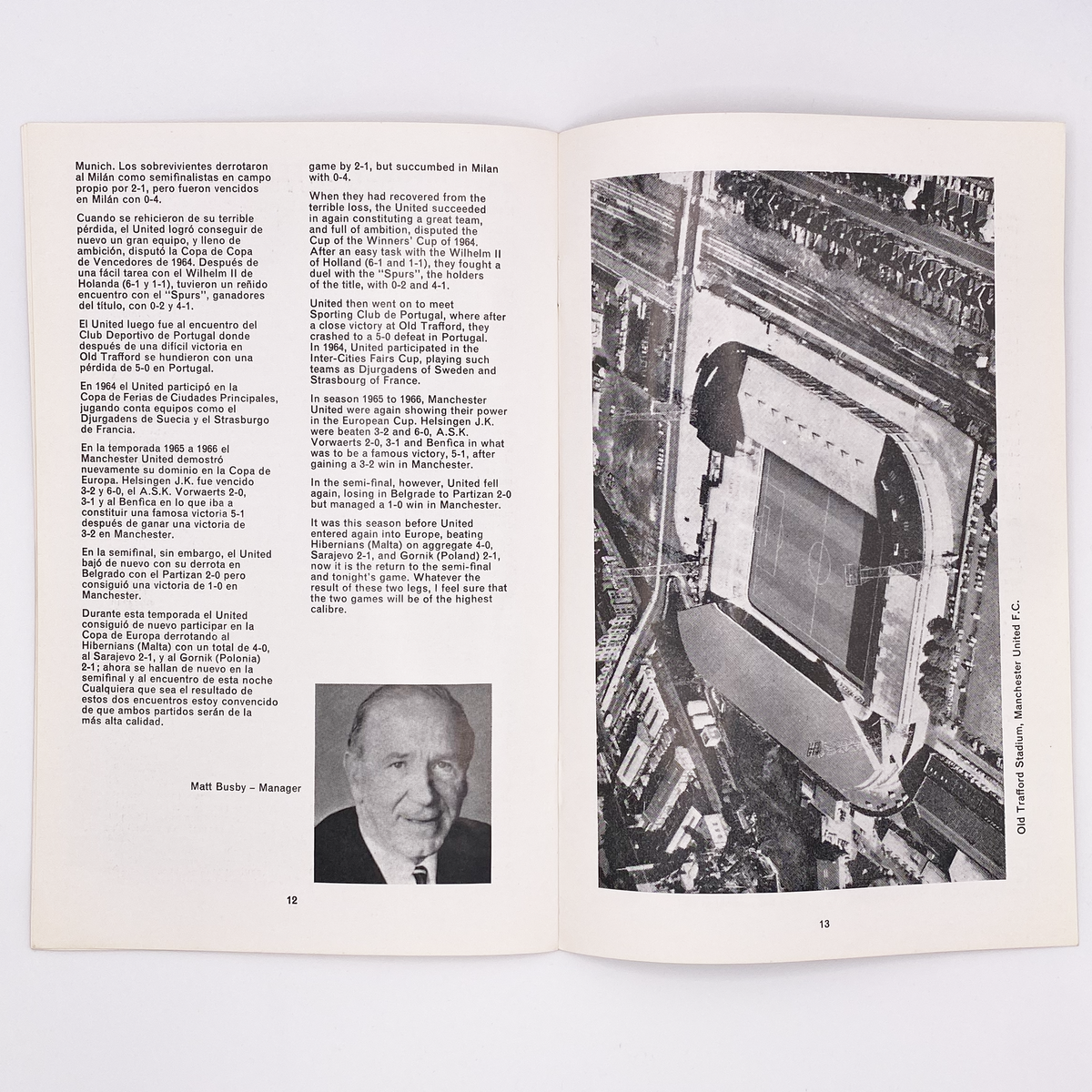 Real Madrid vs Manchester United Programme (15 May 1968)
