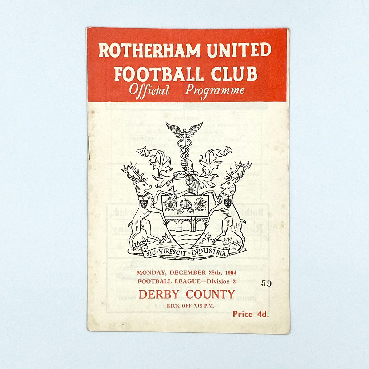 Rotherham United vs Derby County Programme (28 December 1964)