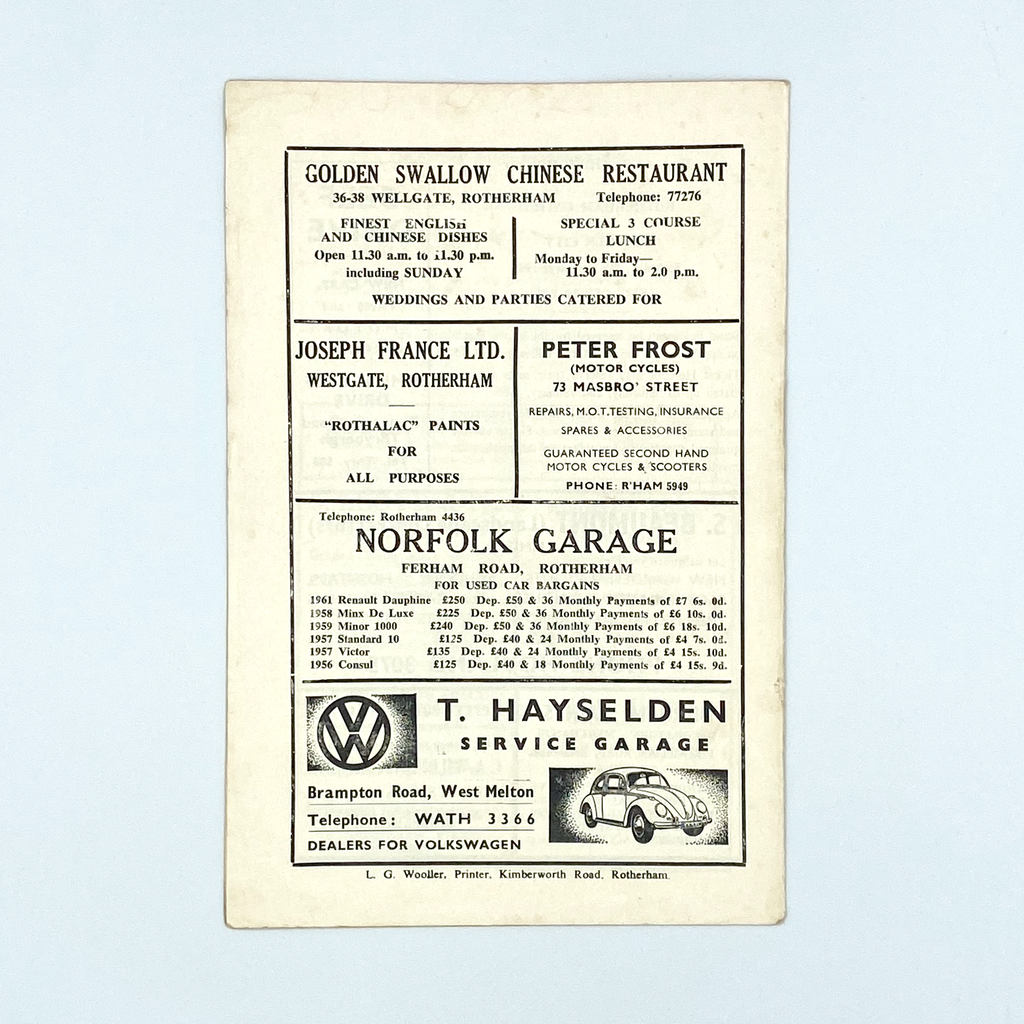 Rotherham United vs Derby County Programme (28 December 1964)