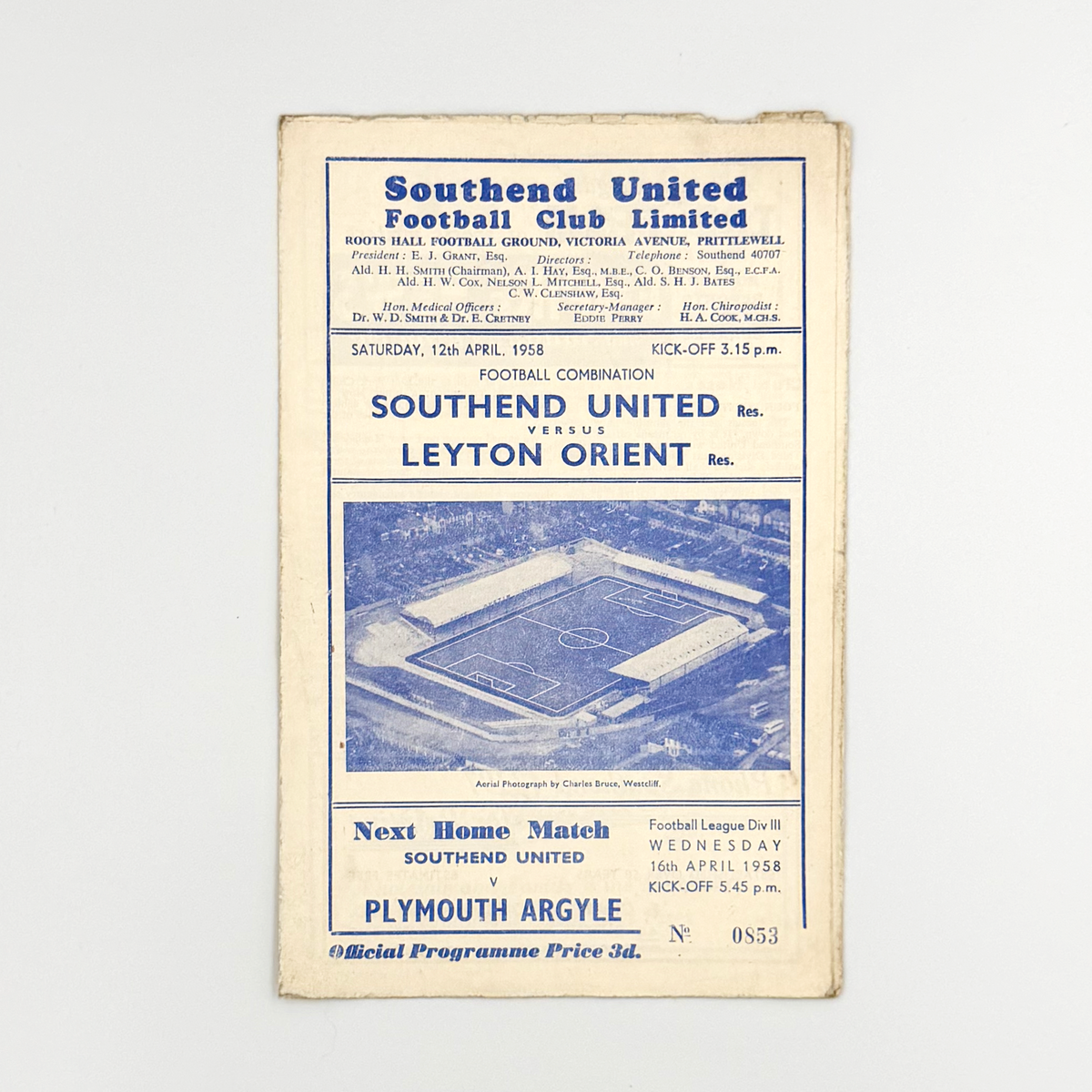 Southend United vs Leyton Orient Programme (12 April 1958)