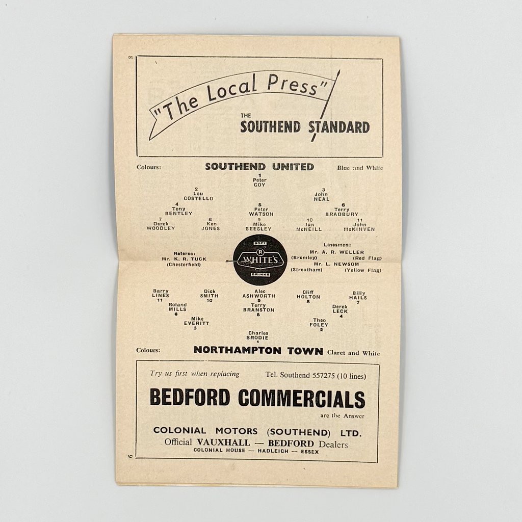 Southend United vs Northampton Town Programme (8 December 1962)