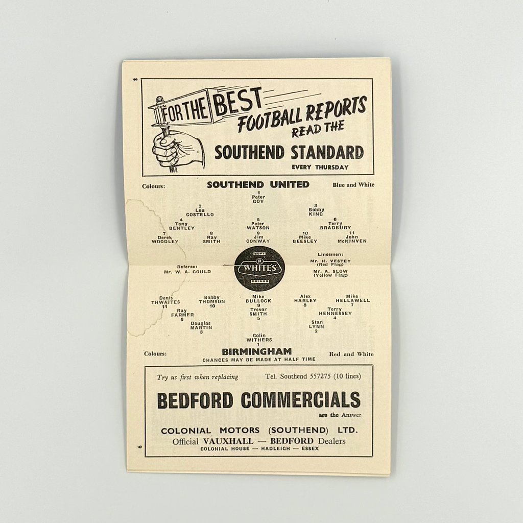 Southend United vs Birmingham City Programme (25 January 1964)