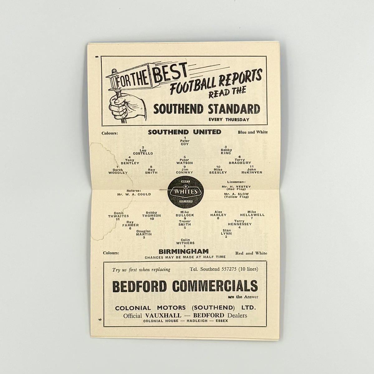 Southend United vs Birmingham City Programme (25 January 1964)