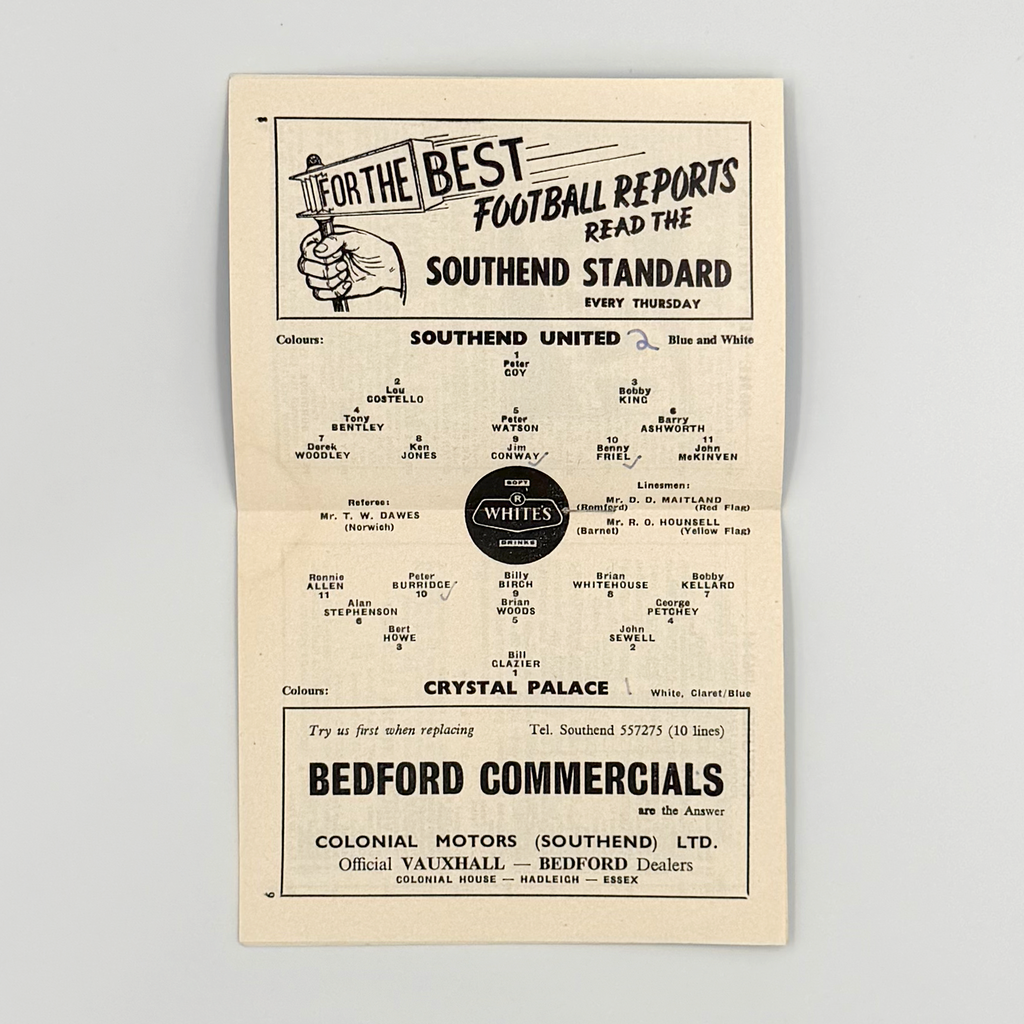 Southend United vs Crystal Palace Programme (26 December 1963)