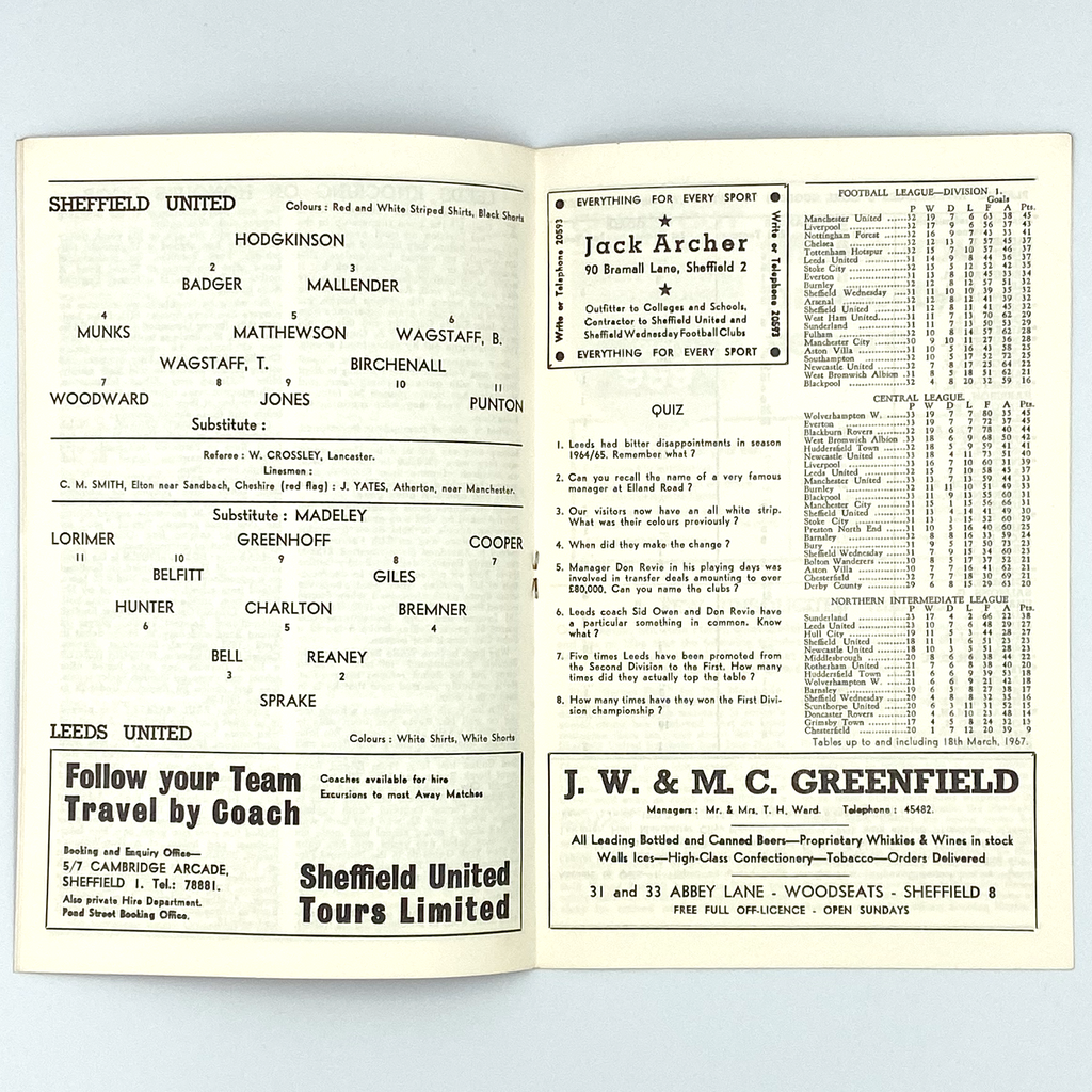 Sheffield United vs Leeds United Programme (27 March 1967)