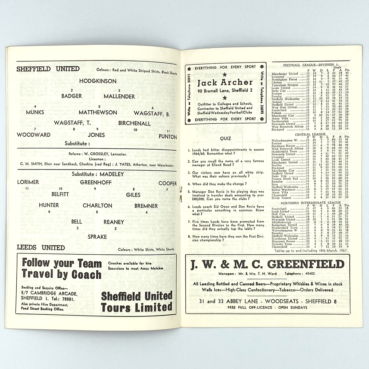 Sheffield United vs Leeds United Programme (27 March 1967)
