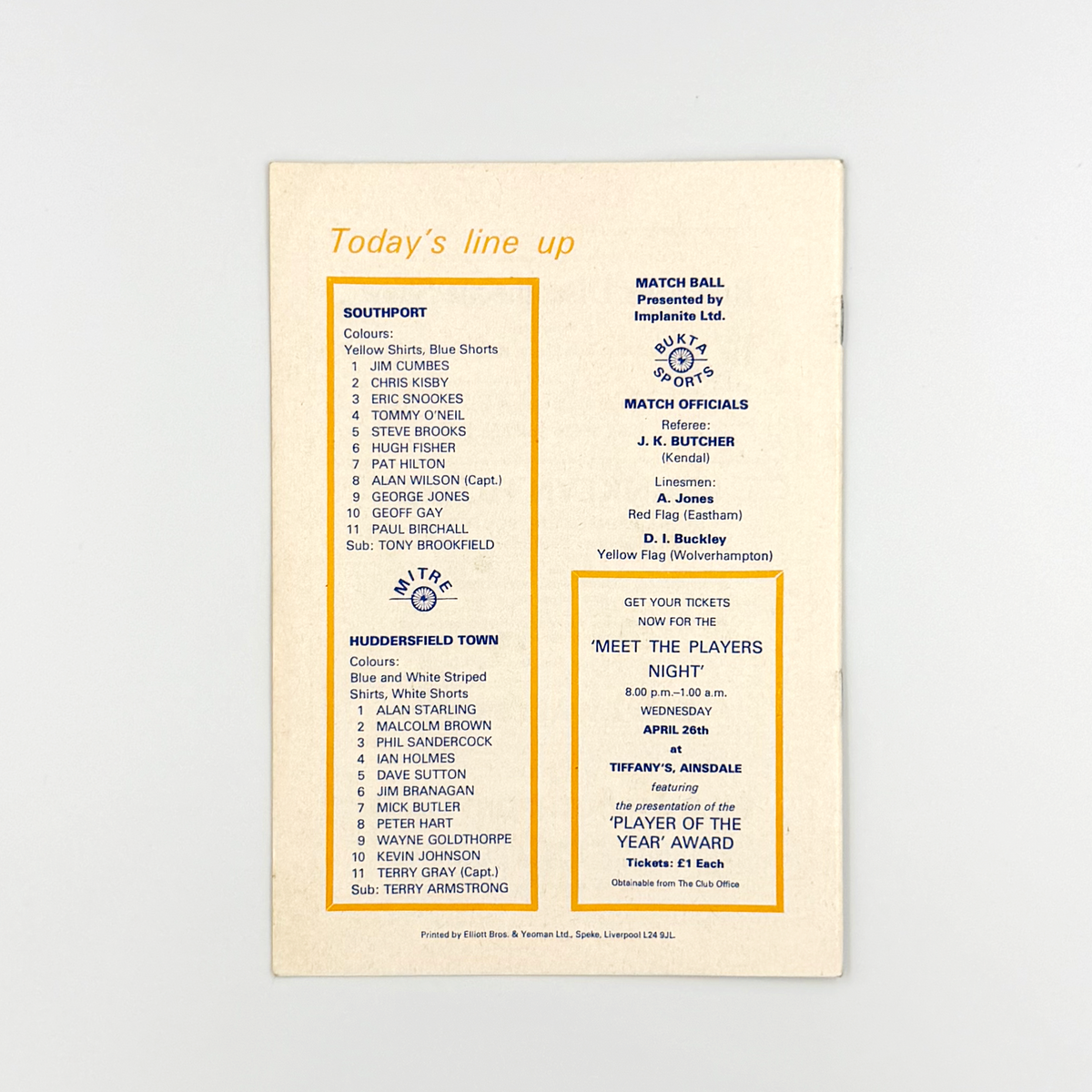 Southport vs Huddersfield Town Programme (22 April 1978)