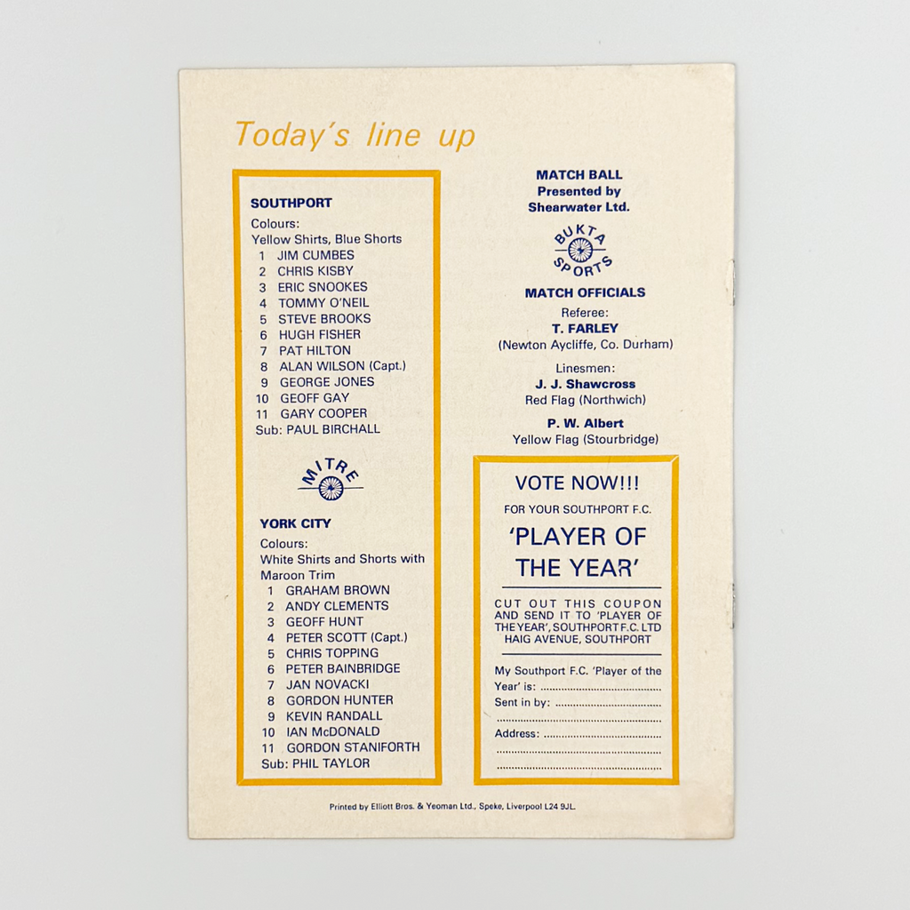 Southport vs York City Programme (7 April 1978)