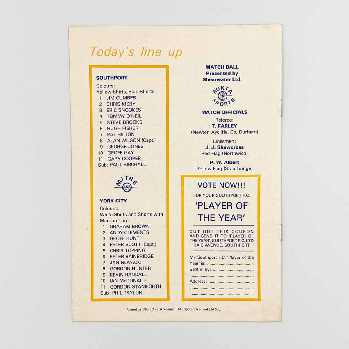 Southport vs York City Programme (7 April 1978)