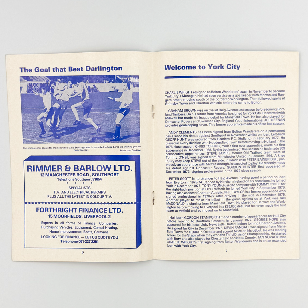 Southport vs York City Programme (7 April 1978)