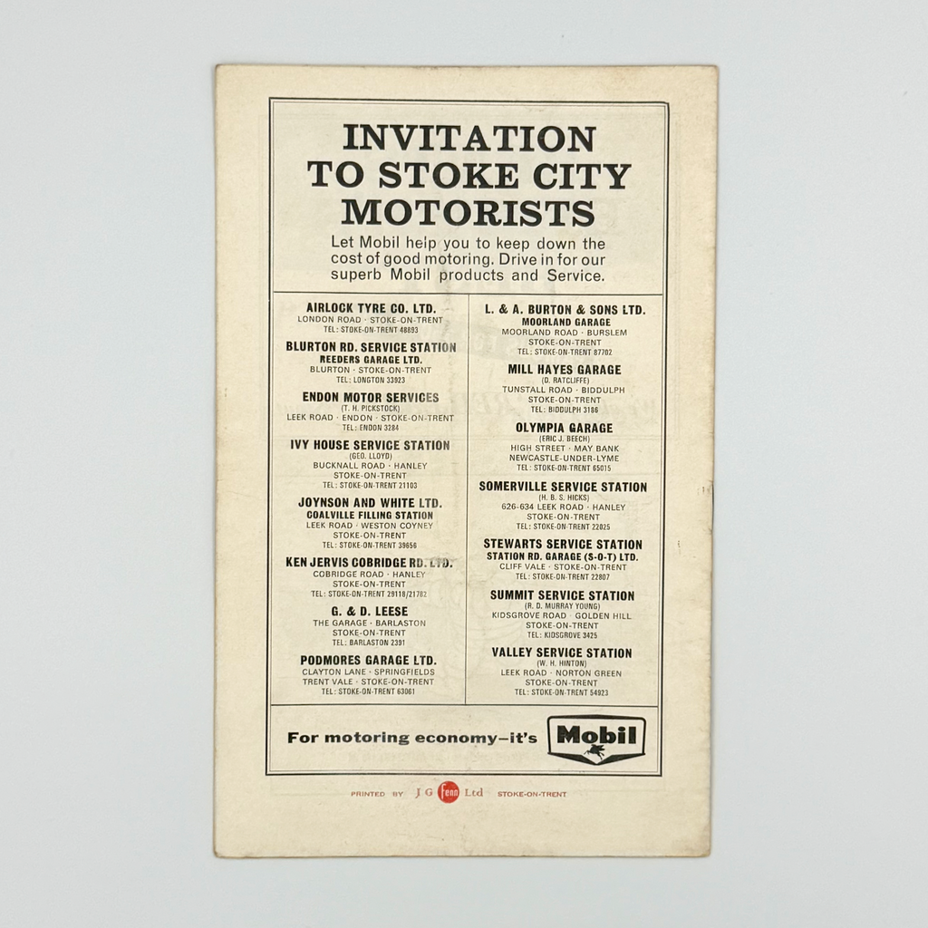 Stoke City vs Arsenal Programme (29 January 1966)