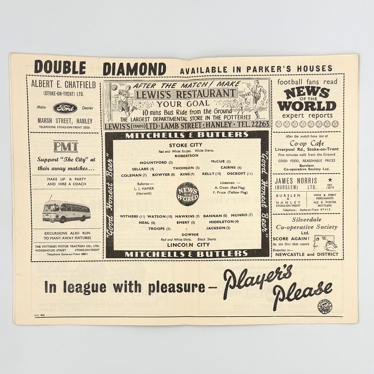 Stoke City vs Lincoln City Programme (23 February 1957)