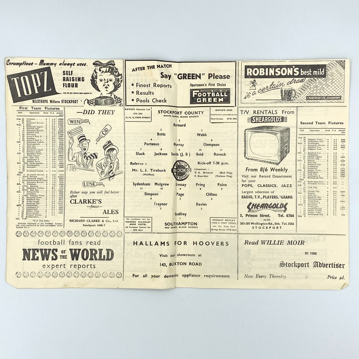 Stockport County vs Southampton Programme (27 April 1959)