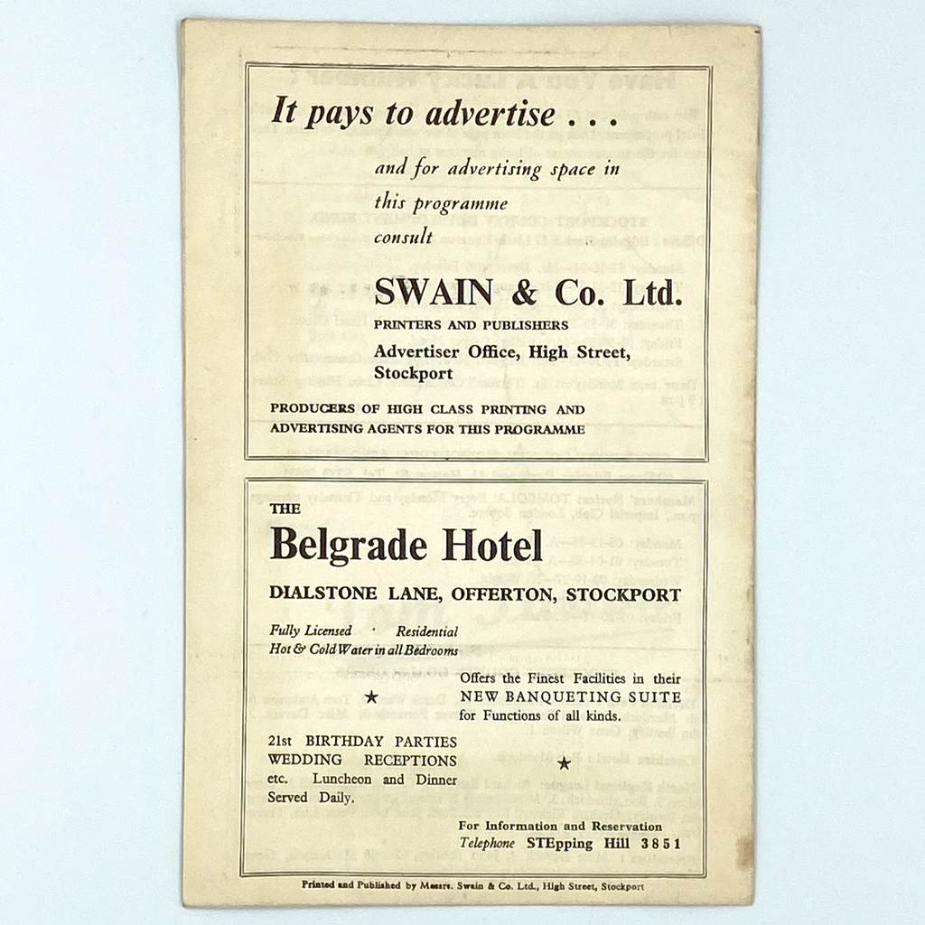 Stockport County vs Workington Programme (27 January 1961)