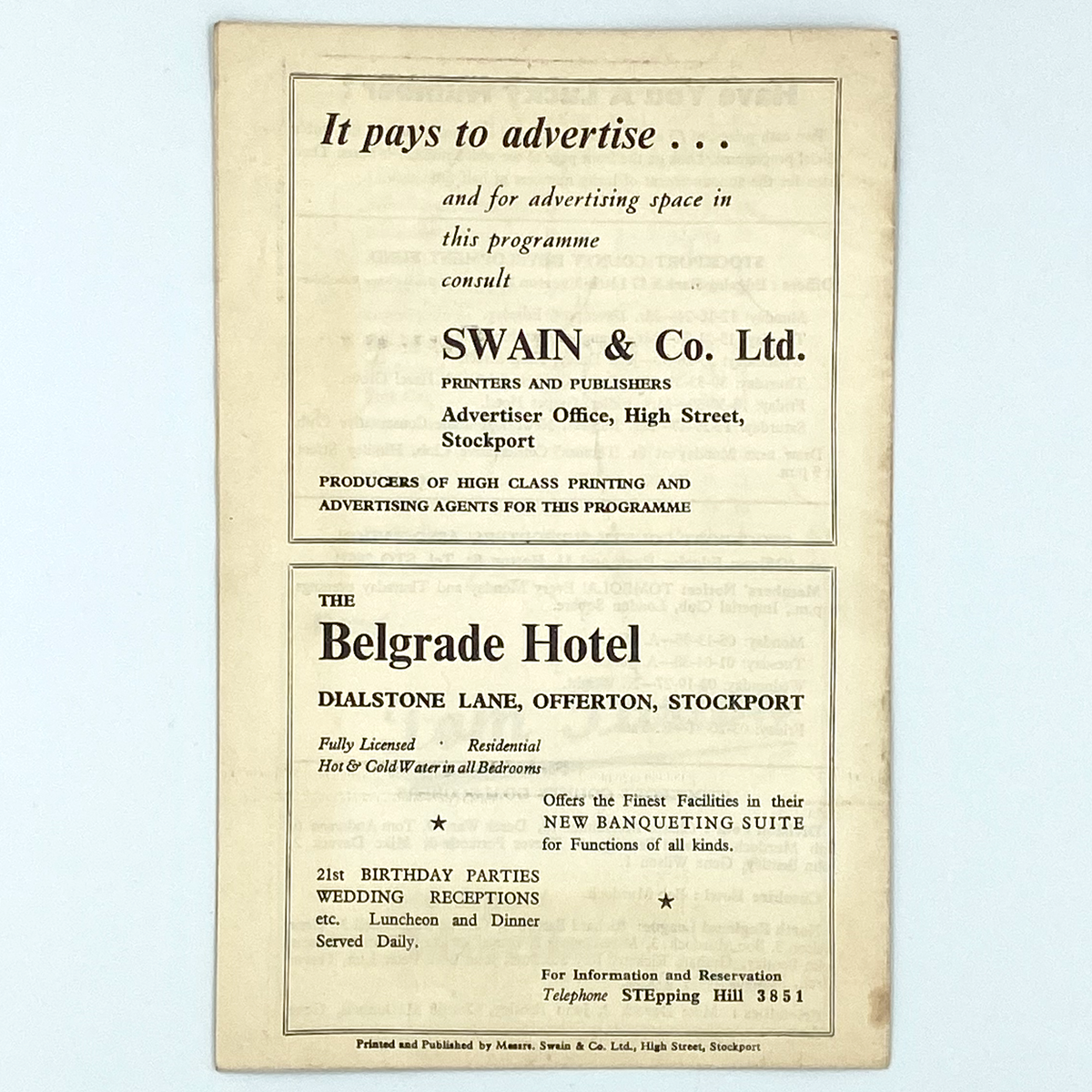Stockport County vs Workington Programme (27 January 1961)