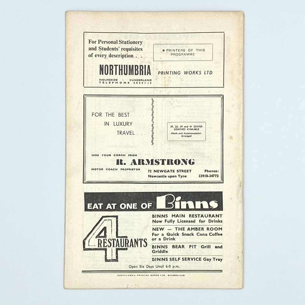 Sunderland vs West Bromwich Albion Programme (15 February 1969)