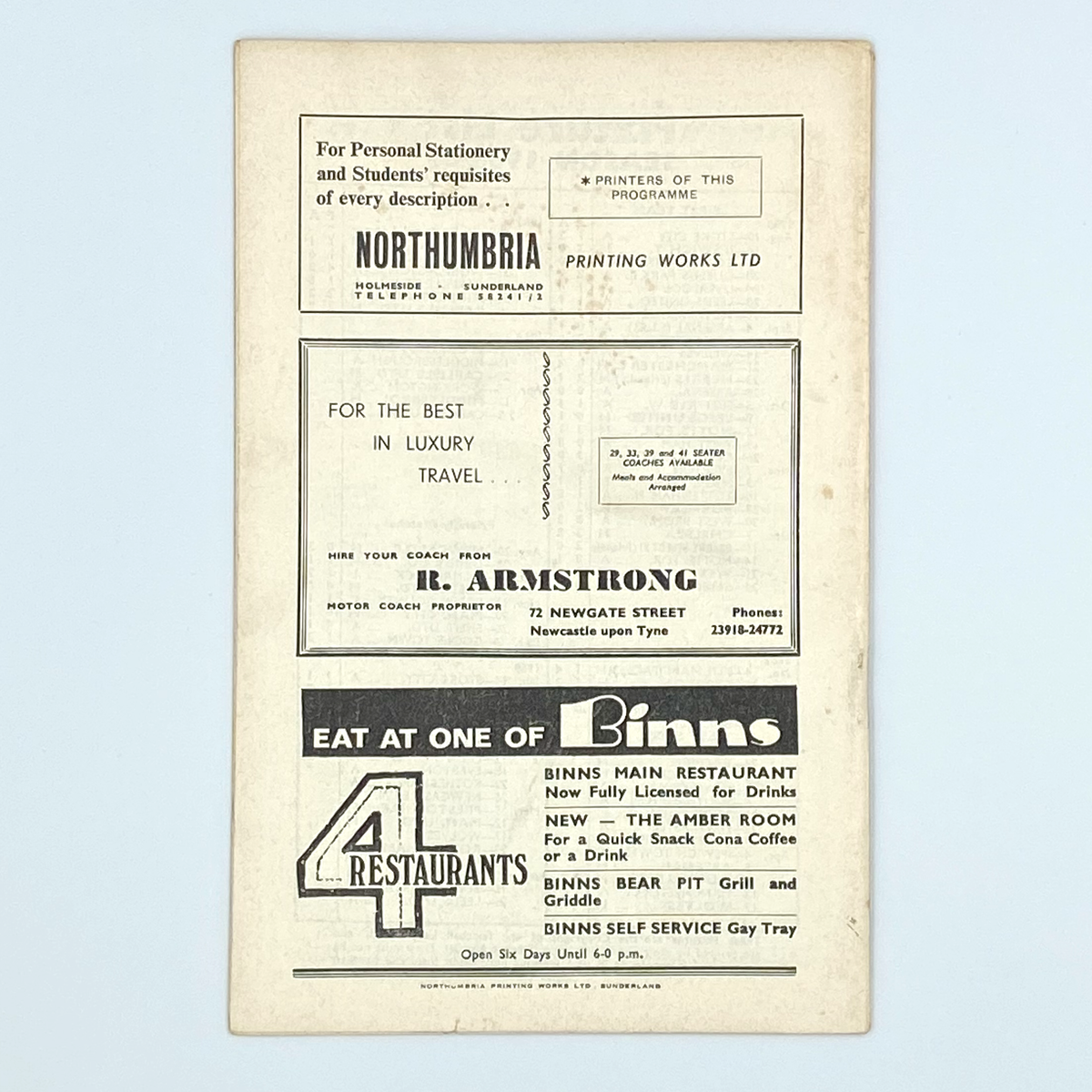Sunderland vs West Bromwich Albion Programme (15 February 1969)