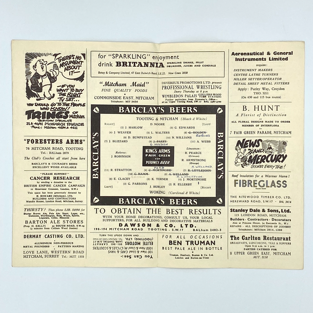 Tooting & Mitcham United vs Woking Programme (15 April 1957)