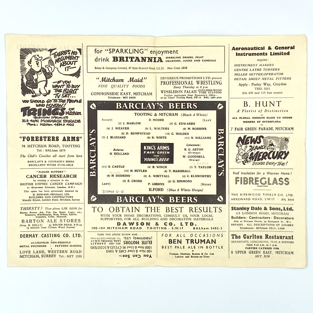 Tooting & Mitcham United vs Ilford Programme (30 April 1957)