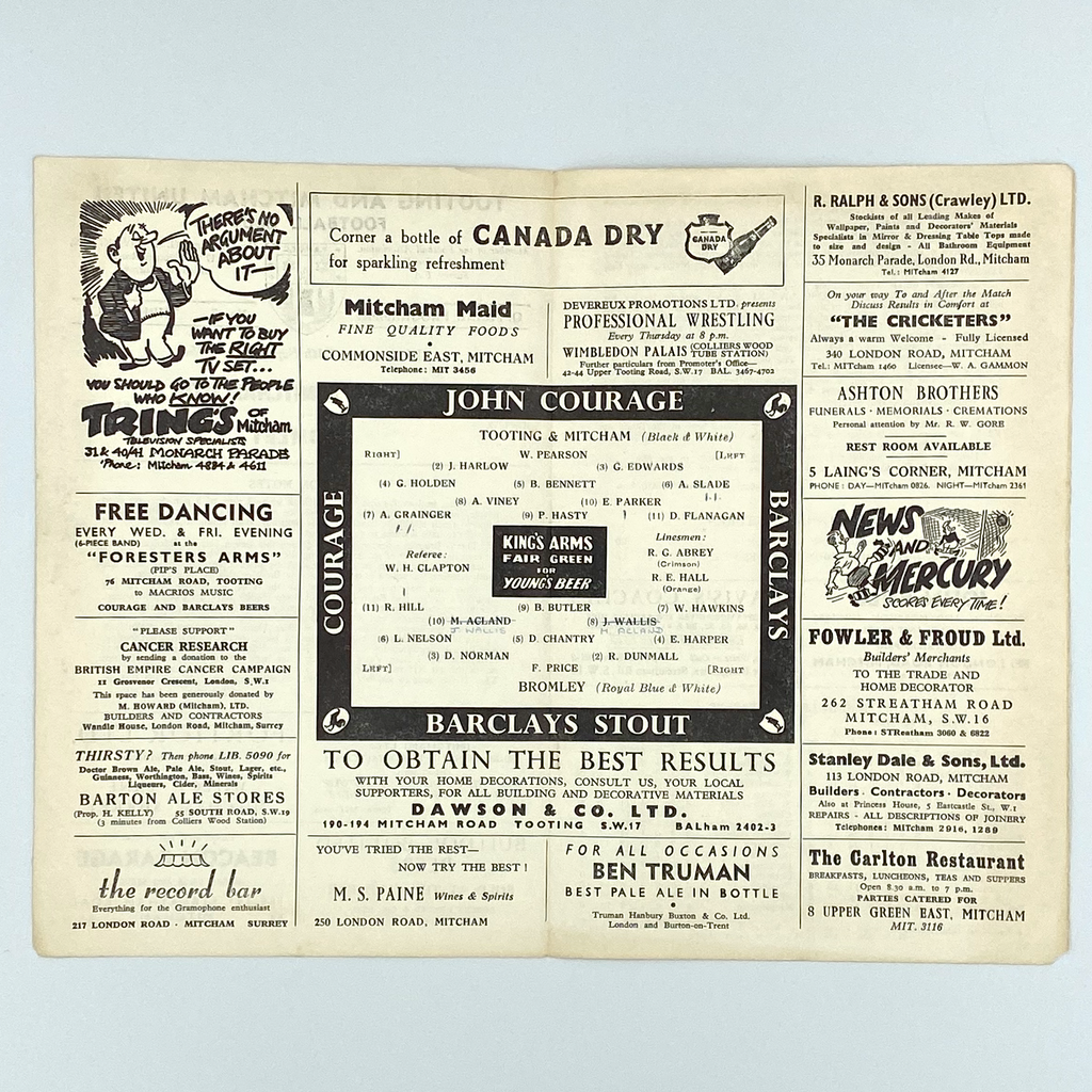 Tooting & Mitcham United vs Bromley Programme (24 September 1958)