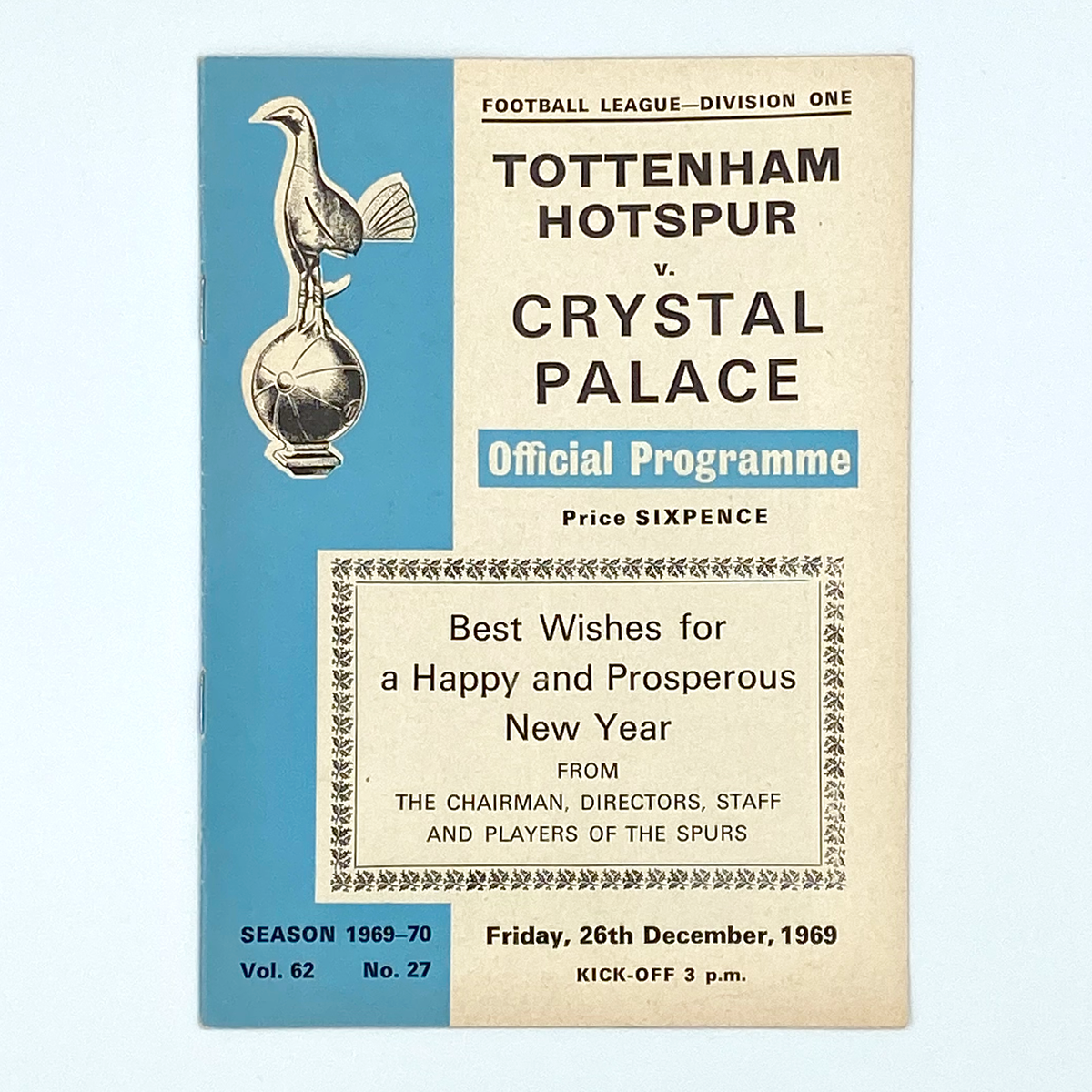 Tottenham Hotspur vs Crystal Palace Programme (26 December 1969)