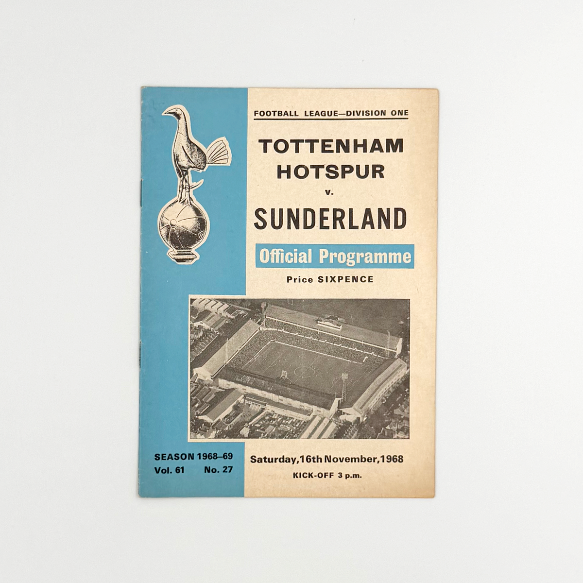 Tottenham Hotspur vs Sunderland Programme (16 November 1968)