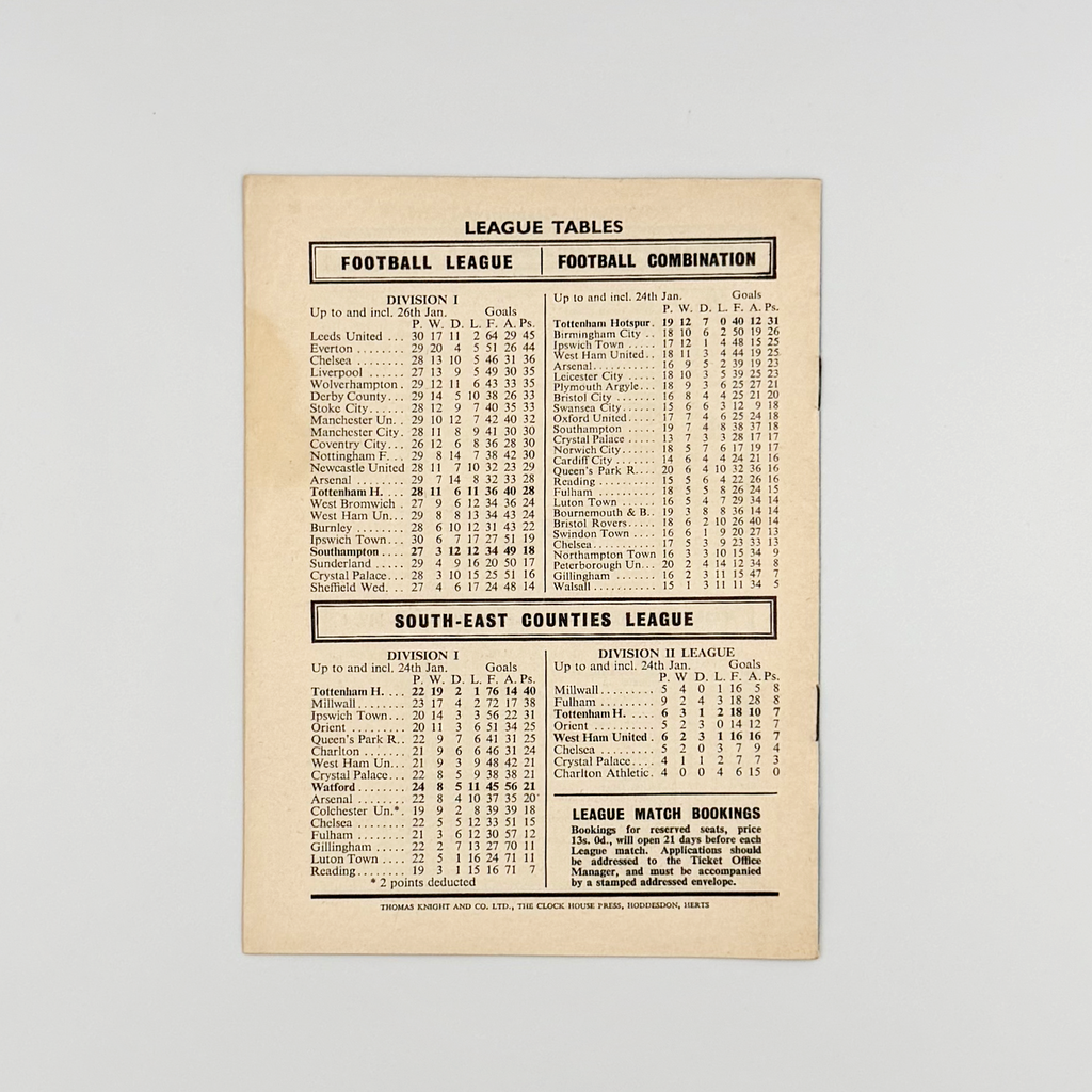 Tottenham Hotspur vs Southampton Programme (31 January 1970)