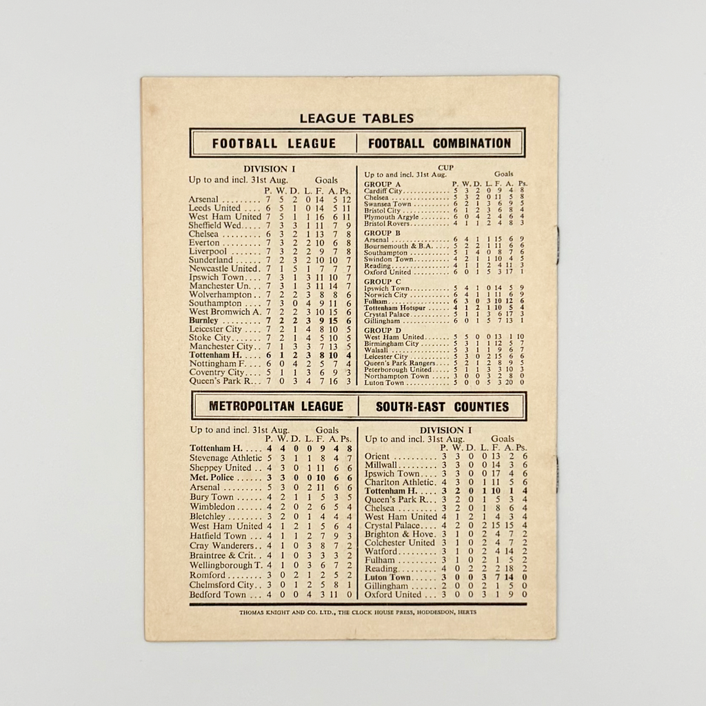 Tottenham Hotspur vs Burnley Programme (7 September 1968)