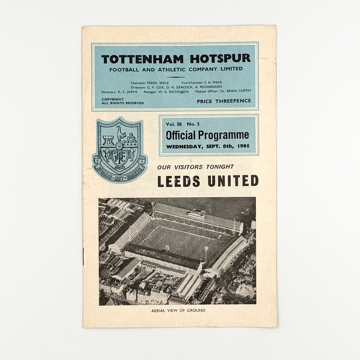 Tottenham Hotspur vs Leeds United Programme (8 September 1965)